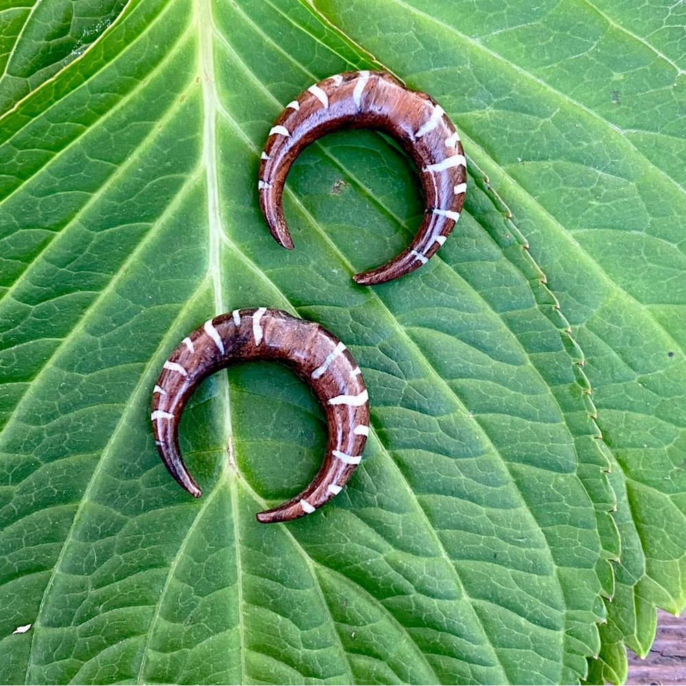 🌈  3/$20 HANDMADE GAUGE TAPERED HANGER HORSESHOE SHAPED ORGANIC WOOD EARRINGS